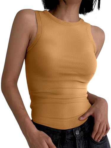 Image of ANRABESS Womens Sleeveless High Neck Tank Tops Fashion Summer Casual Basic Slim Fit Ribbed Racerback Top Shirt Clothes
