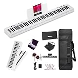 Finger Dance Folding Piano Electric Piano Keyboard with Stand Full Size Upgrade Wood Grain Touch Sensitive 88 Keys Digital Piano with Bluetooth MIDI Portable Piano Keyboard for Beginners （Pearl White）