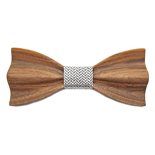 GASTON ET FERDINAND - Noeud Papillon en Bois Foncé Tissu Au Choix Forme Originale 3D Fait Main Artisanal - Taille unique, N02 Cover