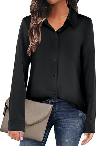 ANRABESS Blouse for Women Dressy Casual Satin Long Sleeve Button Down Shirts 2025 Fall Outfits Office Business Work Tops