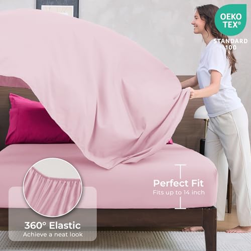 HEVUMYI Hot Pink & Baby Pink Queen Comforter Set - 7-Piece All Season Bed in a Bag Queen, Ultra Soft Bedding Set with Comforter, Flat Sheet, Fitted Sheet, Pillowcases, Pillow Shams