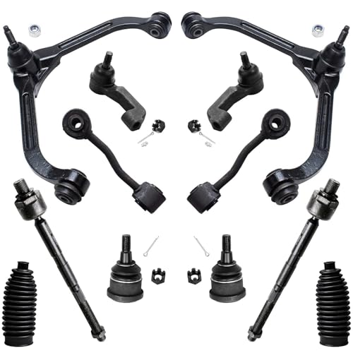 Image of Detroit Axle - Front End 12pc Suspension Kit for 2006-2007 Jeep Liberty, 2 Upper Control Arms w /Ball Joints 2 Lower Ball Joints 2 Sway Bar Links 4 Tie Rods 2 Boots Replacement