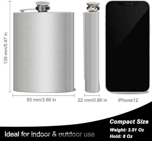 Image of Stainless Steel 8Oz Liquor Hip Flask and Wine Whiskey Vodka Alcohol Drinks Pocket Bottle for Men Women (236 Ml, Silver)