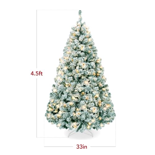 Best Choice Products Pre-Lit Sage Green Christmas Tree, 4.5ft Artificial Flocked Full Fir Tree, Holiday Decoration w/ 200 Lights, 400 Branch Tips