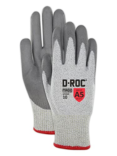 Magid D-ROC HPPE Blended Polyurethane Palm Coating Glove with Knit Wrist Cuff, Work, Salt and Pepper (12 Pairs) - Size 10