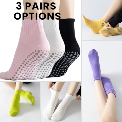 Image of Soxbang 3 /6 Pairs Cute Pilates Socks with Grips,Yoga Socks Barre Sock Non Slip Grip Embroidery for Barre Ballet Workout