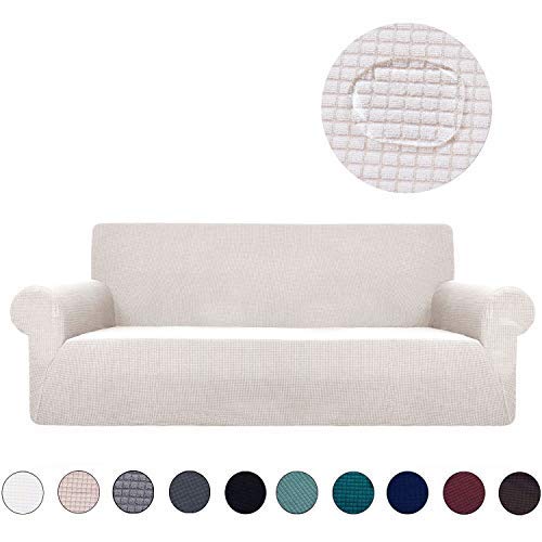 Ramotto Funda de Sofá Elástica Material Jacquard Poliéster Protector para Sofás Acolchado para Mascotas Casa (Beige, 3 Plaza)