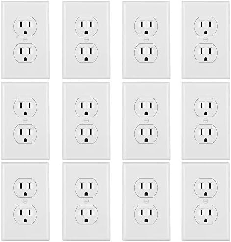 12 Pack - ELECTECK 15A Duplex Receptacle Outlet with Wallplate, 15 Amp / 125 Volt, Non-Tamper-Resistant, Commercial Grade, UL Listed，White