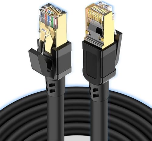 Xspring CAT8 Ethernet Kablosu, Yüksek Hızlı ve Dayanıklı CAT8, Yüksek Hızlı ve Dayanıklı CAT8 LAN Ağ Kablosu 40Gbps, 2000Mhz,Siyah,2m
