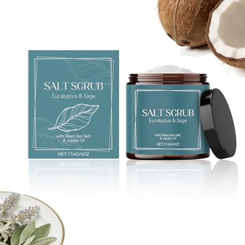 Exfoliante corporal de sal marina muerta, aceite de coco y aceite de jojoba, exfoliante hidratante, exfoliante suave para una piel más suave e hidratada, exfoliante uniforme del tono de piel para