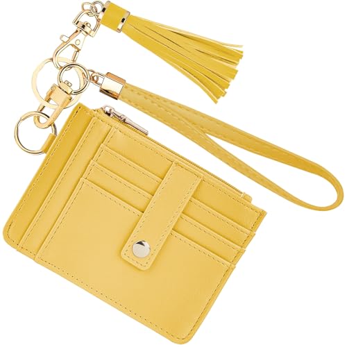 Image of KNGITRYI Small Wristlet Wallets for Women RFID Credit Card Holder Wallet Keychain Wristlet Wallet Credit Card Wallets for Women (Yellow)