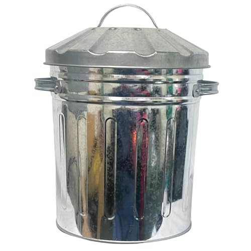 OptiProducts Metal Bins Small Medium Large Extra Large 15L 50L 60L 90L 110L Litre Metal Galvanised Home Garden Bin Leaves Paper Wood Rubbish Dustbin Made Storage Unit in U. K. (15 Liter)
