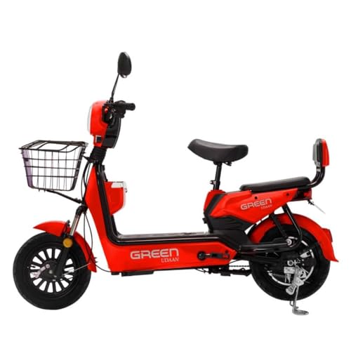 Image of Green Udaan Low Speed Electric Scooter Non RTO 80KM Range Lithium Battery Red with Portable Charger