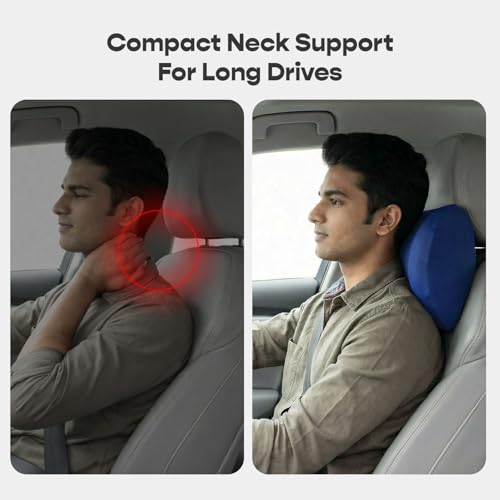 Image of SleepyCat Car Neck Rest Pillow | Adaptive Memory Foam Cushion | Neck Support for Cervical Pain Relief | Ergonomic Design | Fits Any Car Seat | Adjustable Straps | Machine Washable Cover | Blue