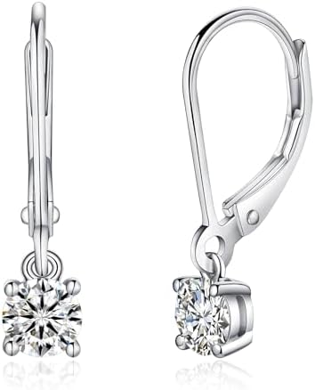 IMOLOVE Moissanite Leverback Drop Earrings for Women, Dangle Earrings 925 Sterling Silver with 18K White Gold Plated, Delicate Wedding Jewelry Gifts
