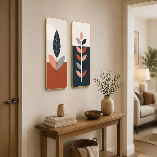 Image of The Castle Decor Modern Boho Wall Art Set of 2 for Living Room | Minimalist Botanical Leaf Painting | Abstract Nordic Wall Decor for Bedroom Office Hallway Home Decoration (Design-1, 12x18 Inch)
