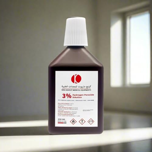King Mariot Medical Equipments | 3% 6% 12% 30% Hydrogen Peroxide Solution 250ml | Dental Scaling & Teeth Whitening | Treats Acne Scars | Mild Disinfectant for Cuts & Skin Ulcers (3%)