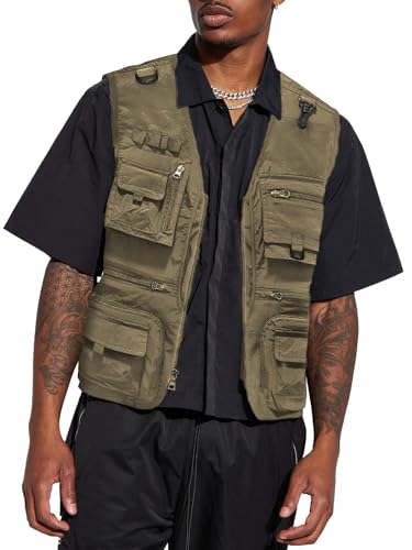 HAWILAND Safari Weste Herren mit Vielen Taschen Freizeit Ärmellose Weste Sommer Leichte Outdoor Anglerweste Khaki L
