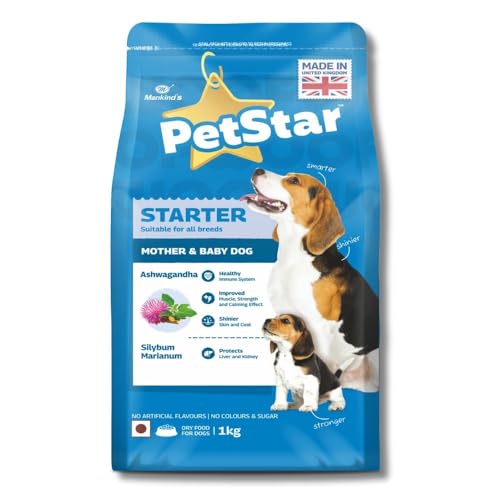 Image of Mankind PetStar Starter Dry Dog Food (High Protein) for Mother & Puppy, 1kg Pack | Improves Muscle & Strength, Supports Immunity, Protects Liver & Kidney | Gestation /Lactation Support
