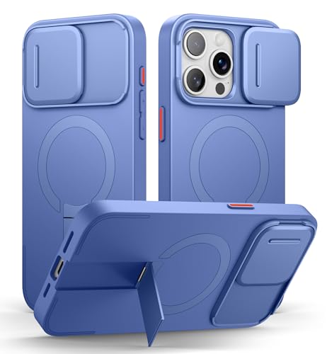 Image of SURITCH for iPhone 15 Pro Max Case with Magnetic Camera Slide Cover and Adjustable Kickstand, Compatible with MagSafe, Shockproof Bumper Case Slim Protective Cover 6.7 Inch, Starlight Blue