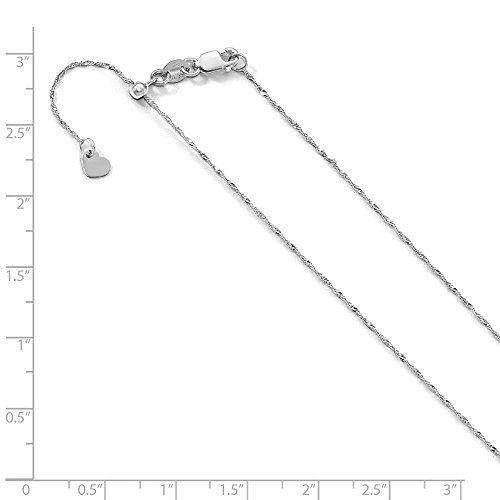 Solid 10K White Gold 1Mm Adjustable Singapore Chain Necklace - With Secure Lobster Lock Clasp 22" #TOP1