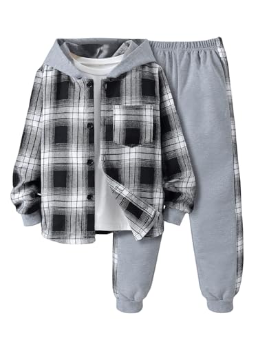 Image of Verdusa Boy's 2 Piece Outfit Long Sleeve Button Up Hoodie and Jogger Sweatsuit Sets Multicolor 10 Years