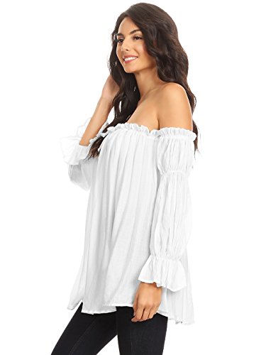 Anna-Kaci Womens Semi Sheer Boho Peasant Long Sleeve Off The Shoulder Top4