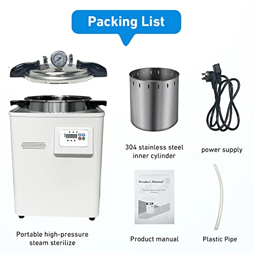 Autoclave Sterilizers 18L,Mobile Tabletop Lab Autoclave Sterilizer,High Pressure Steam Sterilizer Shell Anti-Scald Stainless Steel,Led Digital Display Steam Disinfector Autoclave,Memory Function #TOP5