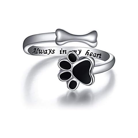 925 Sterling Silver Paw Print Ring Always in My Heart Adjustable Animal Wrap Open Ring for Dog Lover Cover