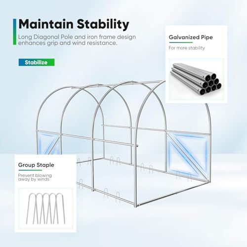 Quictent Premium Greenhouse for Outdoors, 10x6.6x6.6FT Upgraded Portable Walk-in Heavy Duty Frame Large Garden Plant Hot Outside Hoop House, 6 Ventilated Screen Window and Zipper Screen Door, Green