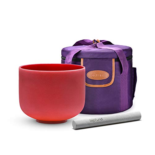 TOPFUND Red C Note Crystal Singing Bowl 10 inch Root Chakra with Heavy Duty Carrying Case and Suede...