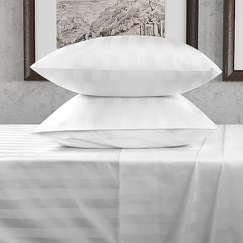 URBANHUT 800 Thread Count Egyptian Cotton California King Damask Striped Sheets Set (4 Pc) - Ultra Soft & Smooth, Thick & Crisp Sateen Weave Calking Striped Bedsheets, Fits Upto 16" Mattress - White