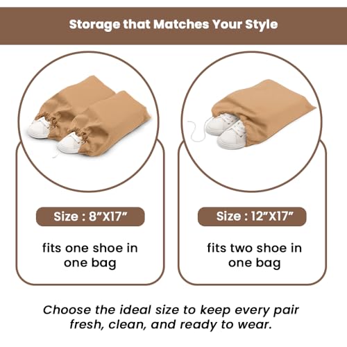 Image of LFH Cotton Rich Shoe Storage Bags with Drawstring, Dustproof Breathable Reusable Organizer, Perfect For Travel, Dorm, Hotel, College, Gym, Easy to Carry, Machine Washable 12 inchx17 inch (Pack of 2) - Beige