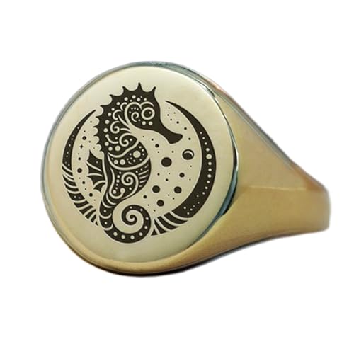 Bague hippocampe ronde en argent hypoallergénique plaqué or