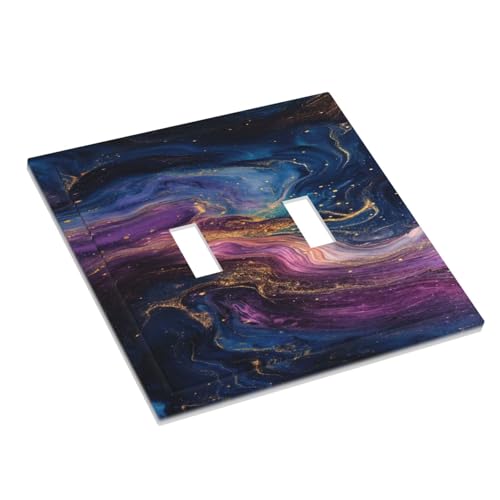 Decorative Switch Covers Plate Abstract Purple Blue Gold Marble Texture 2 Gang Wall Plate Oversized Double Toggle Light Switch Plate Wall Cover Plate Faceplate for Bathroom Decor