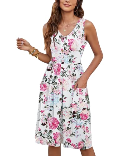 Image of MOLERANI Women Summer Dresses Sleeveless Casual Loose Swing Button Down Midi Dress with Pockets