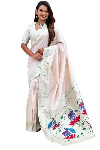 Image of SGF11 Women's Paithani Soft Lichi Silk Kanjivaram Sarees With Blouse Piece