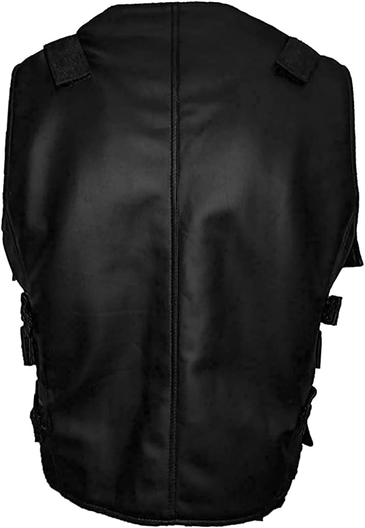 Jon Bernthal Men's Skull Logo Tactical Leather Biker Vest Jacket - Black Faux Leather