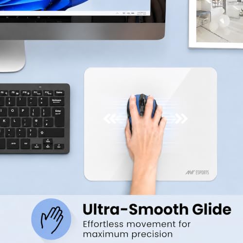 Image of Ant Esports Glass Mouse Pad 400 x 450 x 4.6mm, Premium Tempered Glass Gaming Mousepad, Ultra-Smooth Surface, Precision Tracking, Anti-Skid Base, Optical & Laser Mouse Compatible, White