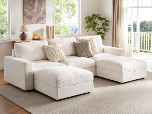 Image of Cloud Couch Sectional 113.8'' Oversized Modular Deep Seat Sofa U Shaped Comfy White Cloud Couch with Washable Cover for Living Room 3 Seat & 2 Ottoman