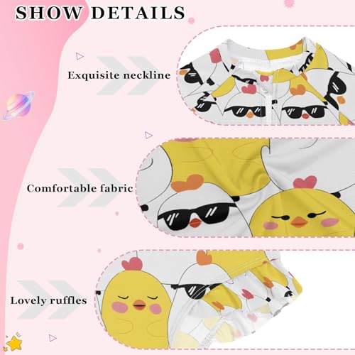 ALAZA Yellow Sunglasses Chicken Girls One Piece Swimsuit Long Sleeve Rash Guard Swimsuits UV 50+ Swimwear Zipper4