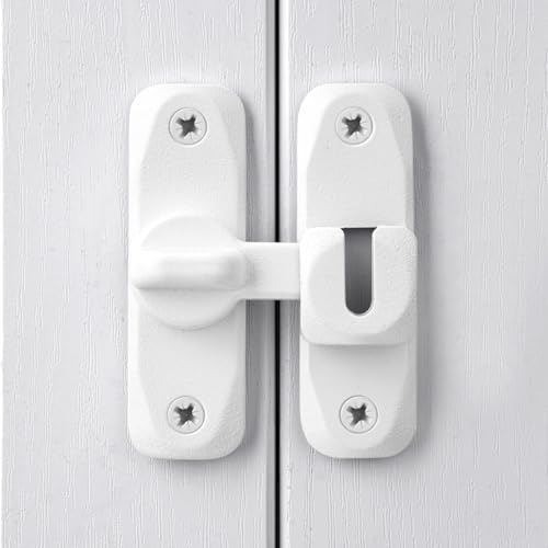 Image of INIRET 3 Packs Matte White 90 /180 Degree Barn Door Latches, Zinc Alloy Right Angle Gate Lock, Flip Door Latch Hardware, Security Sliding Door Lock for Cabinets, Bathroom, Barn Door
