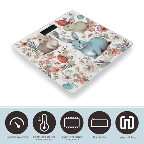 Báscula digital de baño con diseño flores y conejos miniatura 3