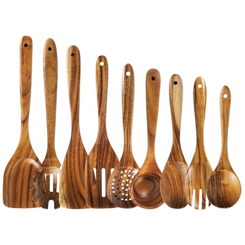 SIXILANG 9 Pcs Teak Wood Utensils