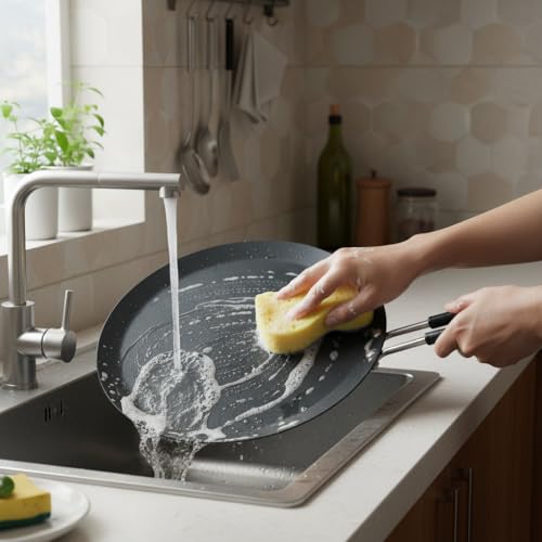 Image of LAZYwindow Induction Iron Tawa with Foldable Plastic Whisker Combo | Solid cast build offers durable performance for everyday flatbread cooking