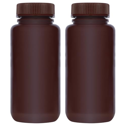 stonylab Botella Ambar de Boca Ancha para Reactivos, 500 ml, Tapa de Rosca PP, Paquete de 2, Duradera y Resistente a Productos Químicos, Suministro de Laboratorio