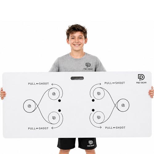 P&D Gear Hockey Shooting Pad 2-in-1 Reversible Stickhandling & Shooting Trainer with Built-in Drill Synthetic Ice Training Board Mat for Off-Ice (30 X 60)