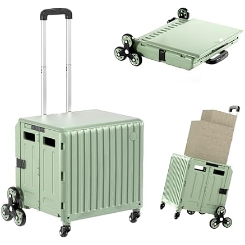 Foldable Utility Cart Stair Climber Wheeled, Collapsible Rolling Crate with Telesco...