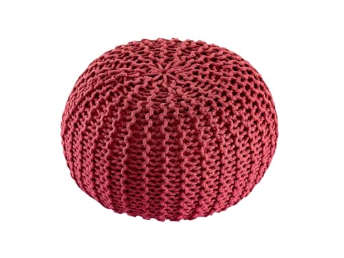 kreatives Wohnen Pouf Premium ø45cm Sitzhocker Strickpouf Innen Terrasse Pool Garten nachhaltig Rostbraun - Ruby Wine