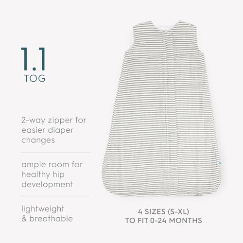 Image of Little Unicorn 12-18 Month Premium Muslin Sleep Sack 1.1 TOG | Soft & Breathable Muslin Cotton for safer sleep | 2 way zipper (Grey Stripe)